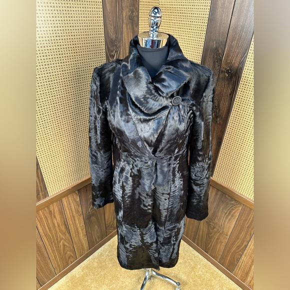 CASSIN NEW YORK JET BLACK RUSSIAN BROADTAIL FUR COAT JACKET SIZE SMALL - Picture 2 of 11